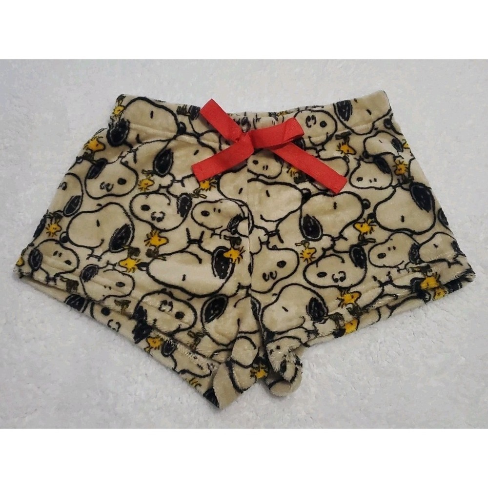 Womens Snoopy Printed Plush Shorts Peanuts Small